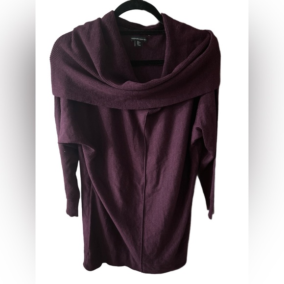 Tahari Purple Cowl Neck Sweater Dress 100% Extra Fine Merino Wool Large - Picture 1 of 4